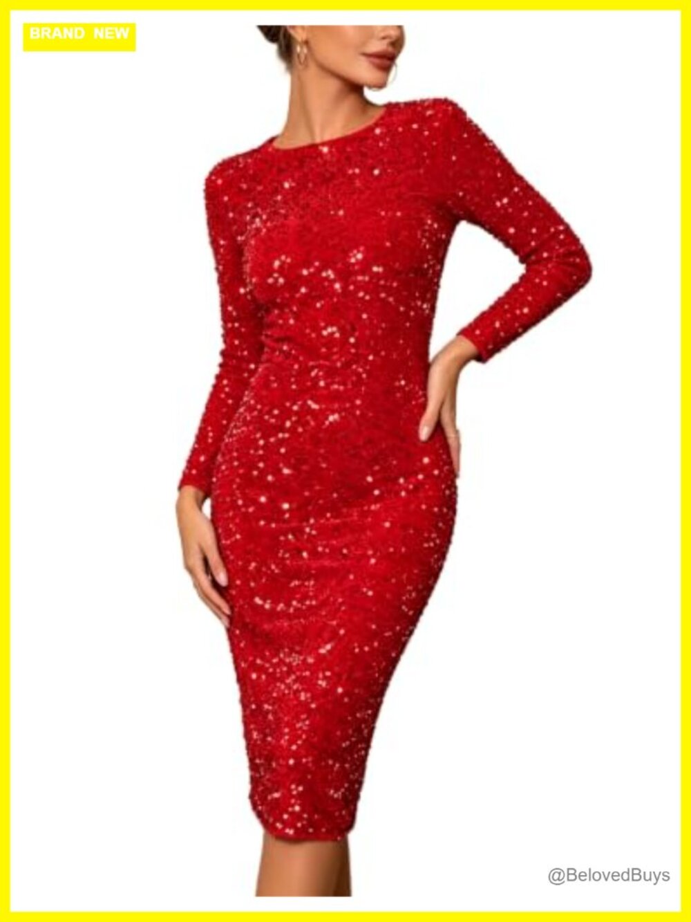 Long Sleeve Sequin Velvet Midi Homecoming Club Dress